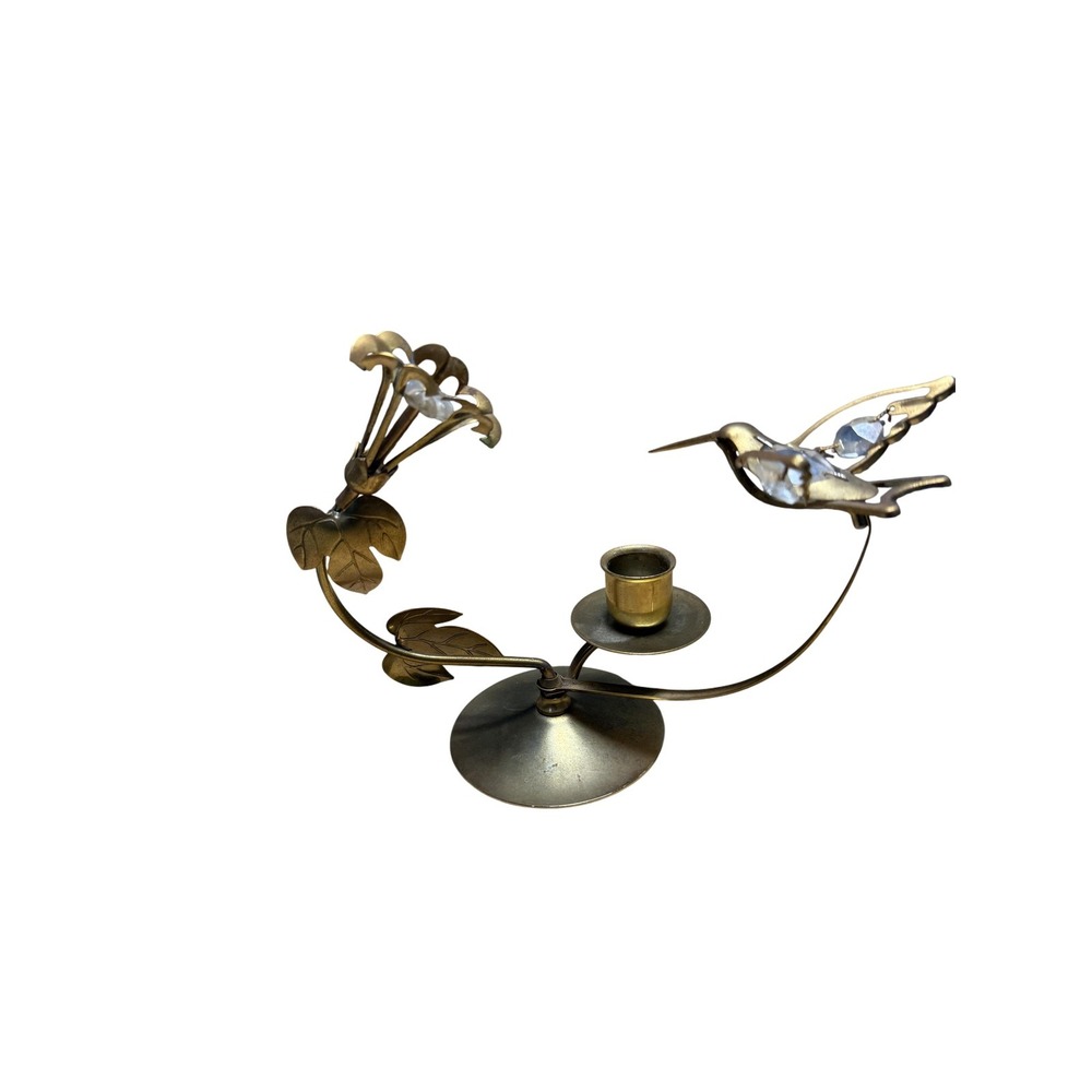 Mascot Brass Hummingbird Candle Holder Faceted‎ Floral Accents Austrian Crystal